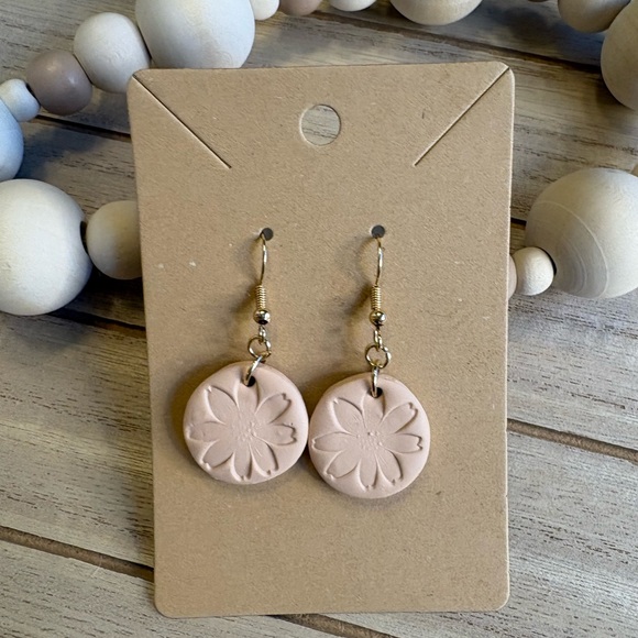 Handmade Blush Pink Floral Dangle Earrings | Minimalist Boho Jewelry - Picture 1 of 4